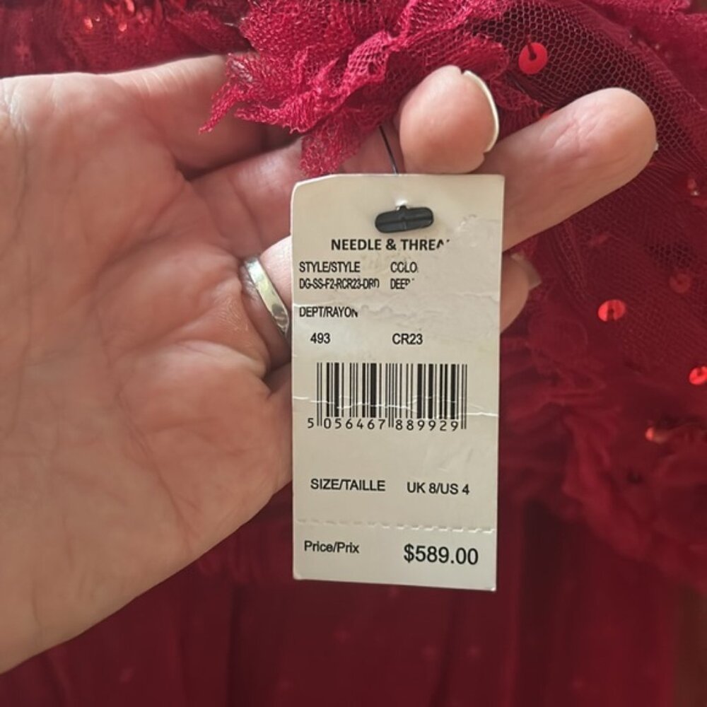 ❌❌SOLD❌❌NWT NEEDLE & THREAD Maybelle Embellished Tulle Fit-&-Flare Dress red 4 - Picture 13 of 13